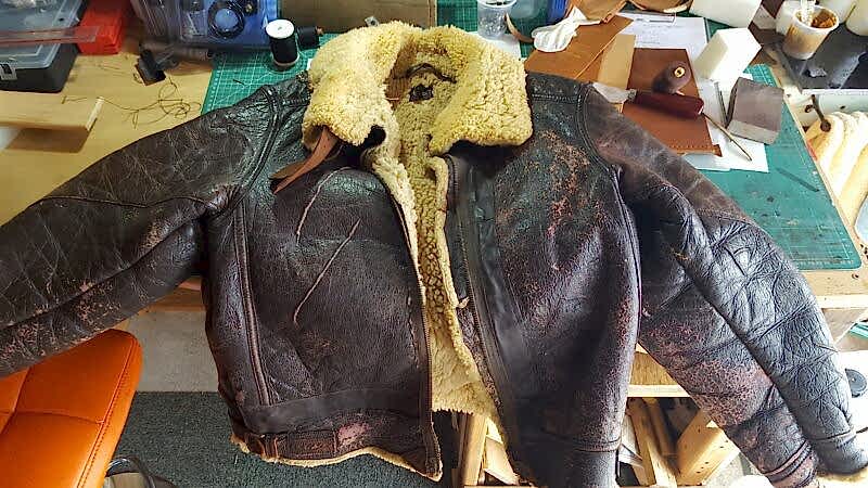 WW2 Leather Flying Jacket Repair - Devon Leather Care