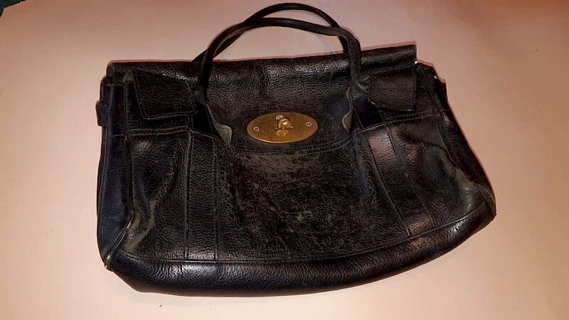 Black Mulberry Leather Handbag before being restored by Devon Leather Care