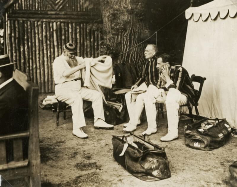 English cricket legend Jack Mason changing with W.G.Grace