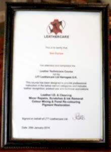 LTT Leathercare certificate